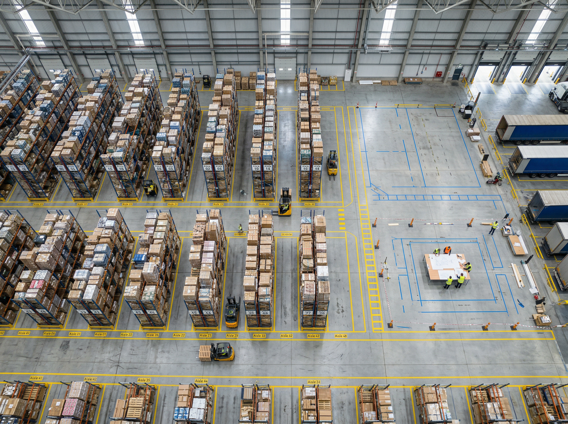 Warehouse designer planning pallet racking layout for a Indianapolis, IN facility