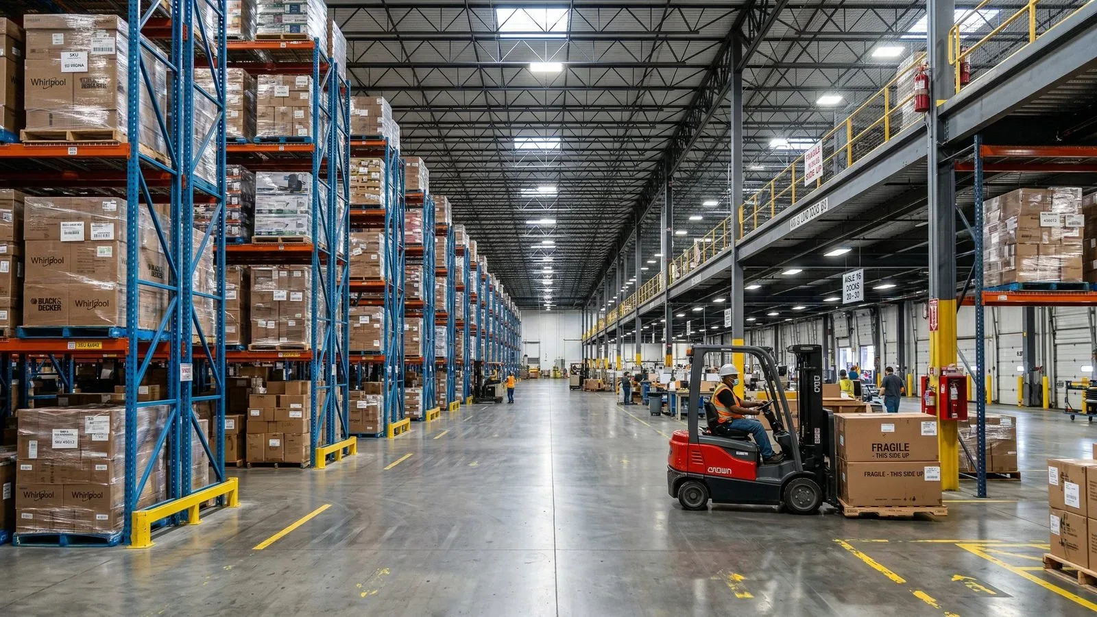 Pallet rack aisles in an Indianapolis warehouse showing proper forklift clearance